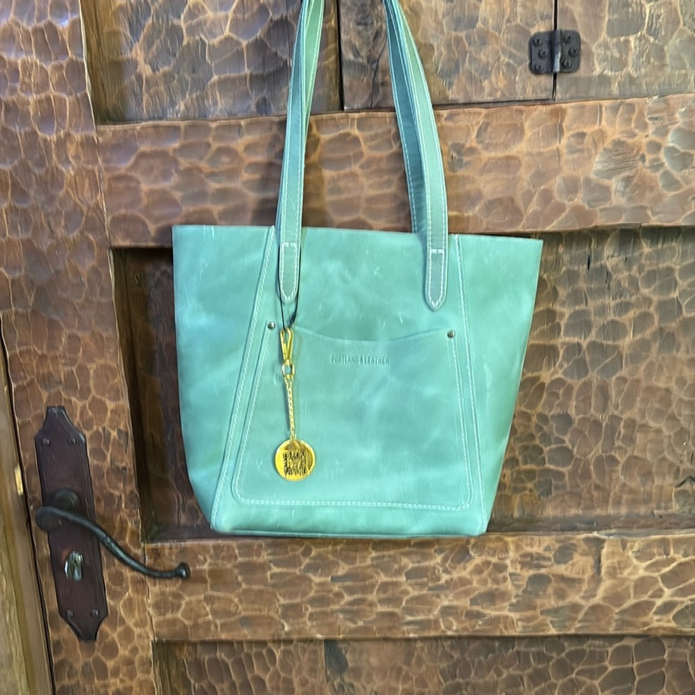 Portland Leather Green Tote Bag with Structured Design with makeup bags included